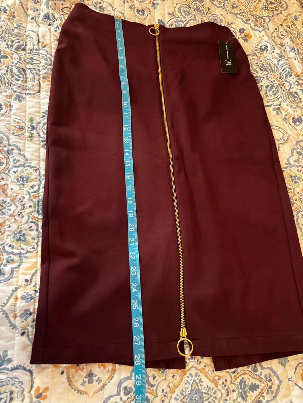 INC International Concepts Burgundy Pencil Skirt with Gold Center Zip